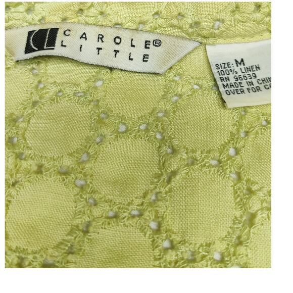 Vintage Carole Little Linen Eyelet Pistachio Green Long Sleeve Blouse Medium 90s - Picture 7 of 10